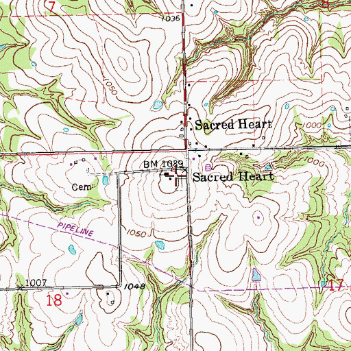 Topographic Map of Sacred Heart Cemetery, OK