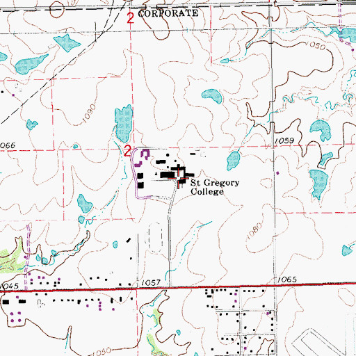 Topographic Map of Saint Gregorys Abbey, OK