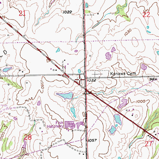 Topographic Map of Violet Springs Cemetery, OK