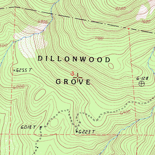 Topographic Map of Dillonwood Grove, CA