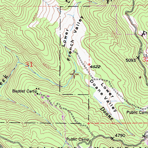 Topographic Map of Doane Creek, CA
