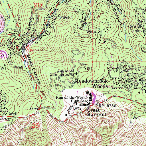Topographic Map of Dogwood Campground, CA