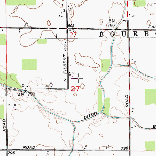 Topographic Map of Filbert Farms, IN