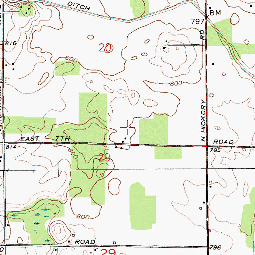 Topographic Map of Walker Farm, IN