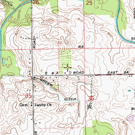 Topographic Map of Roberts Farms, IN
