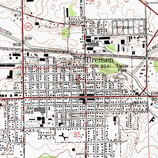 Topographic Map of Bremen Public Library, IN