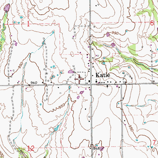 Topographic Map of Katie Cemetery, OK