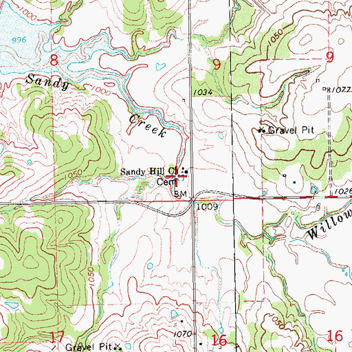 Topographic Map of Sandy Hill Cemetery, OK