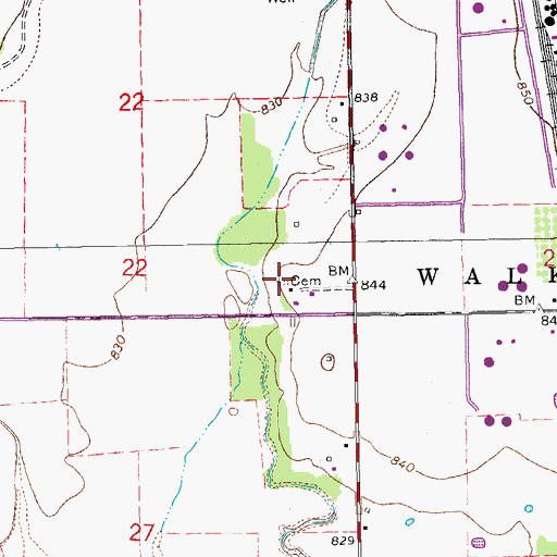 Topographic Map of Shirley Cemetery, OK