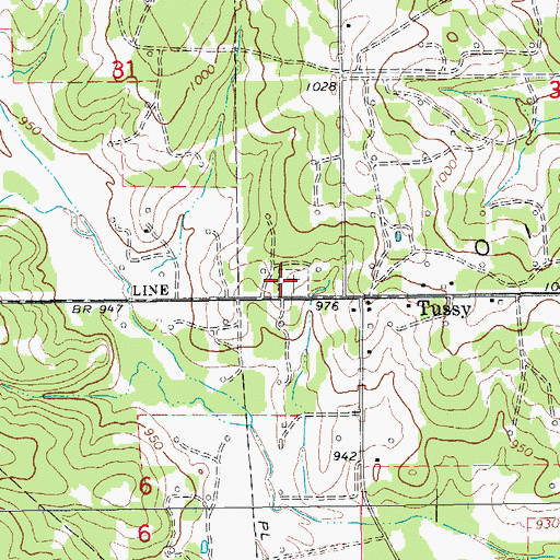Topographic Map of Tussy Cemetery, OK