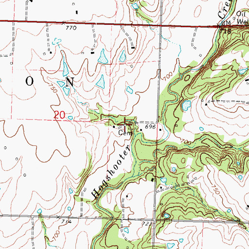 Topographic Map of Curleyhead Cemetery, OK