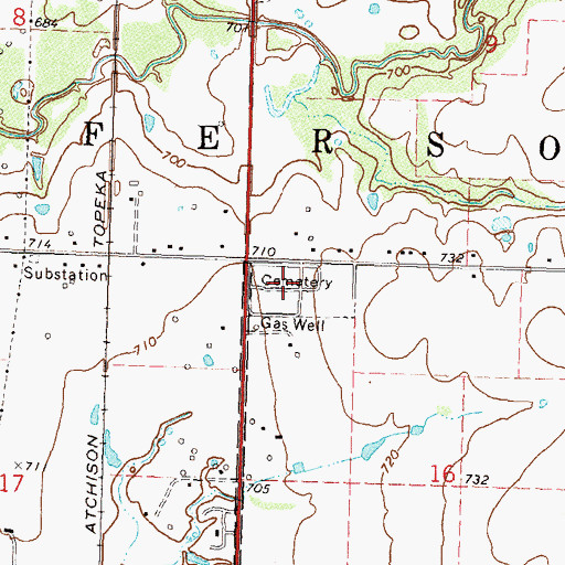 Topographic Map of Dewey Cemetery, OK