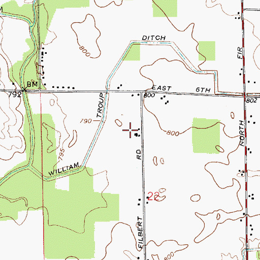 Topographic Map of Bules Farms, IN