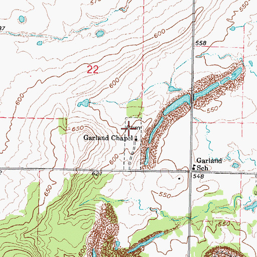 Topographic Map of Garland Cemetery, OK