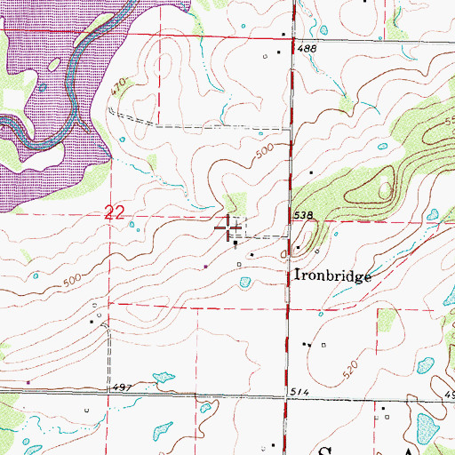 Topographic Map of Iron Bridge Cemetery, OK
