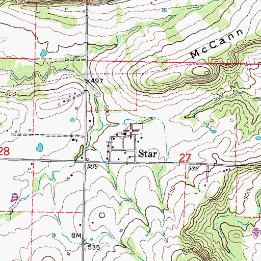 Topographic Map of Star Cemetery, OK