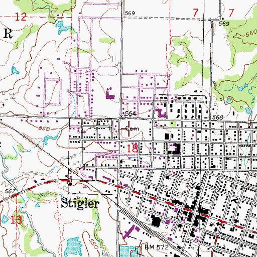 Topographic Map of Stigler Cemetery, OK