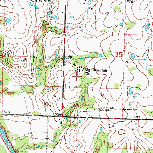 Topographic Map of Big Cussetah Cemetery, OK