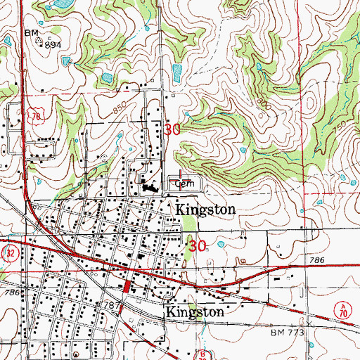 Topographic Map of Kingston Cemetery, OK