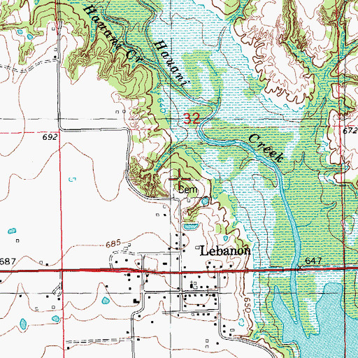 Topographic Map of Lebanon Cemetery, OK