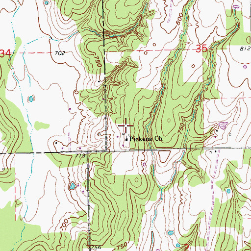 Topographic Map of Pickens Cemetery, OK