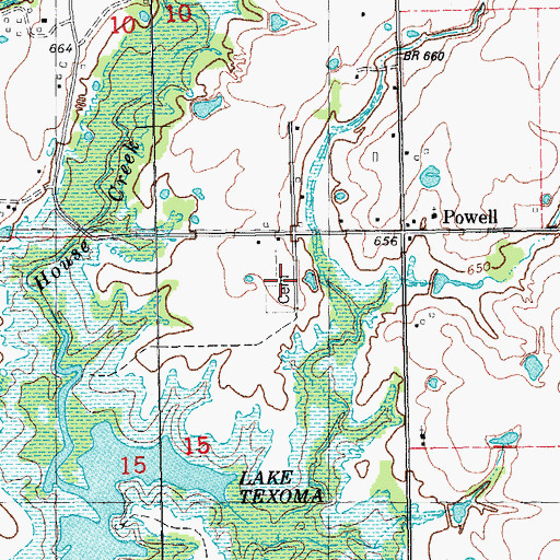 Topographic Map of Powell Cemetery, OK