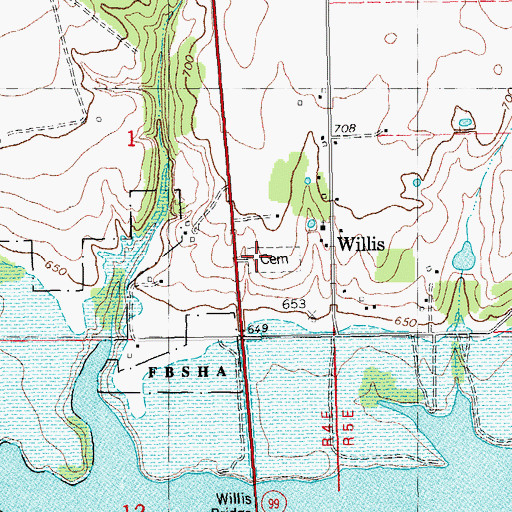 Topographic Map of Willis Cemetery, OK