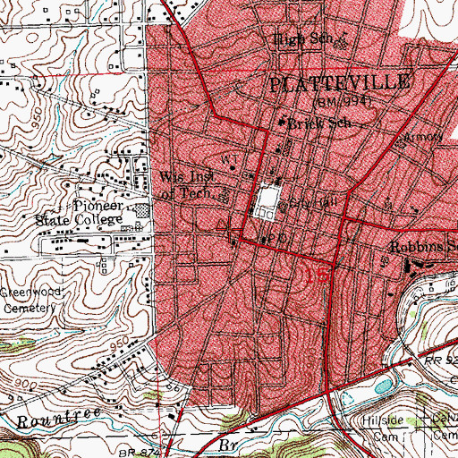 Topographic Map of Platteville Public Library, WI