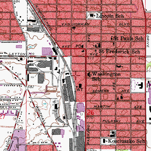 Topographic Map of Cudahy Family Library, WI