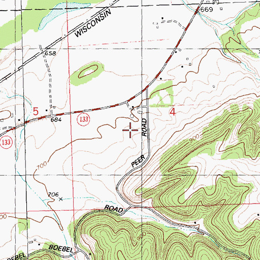 Topographic Map of Latham Farms, WI