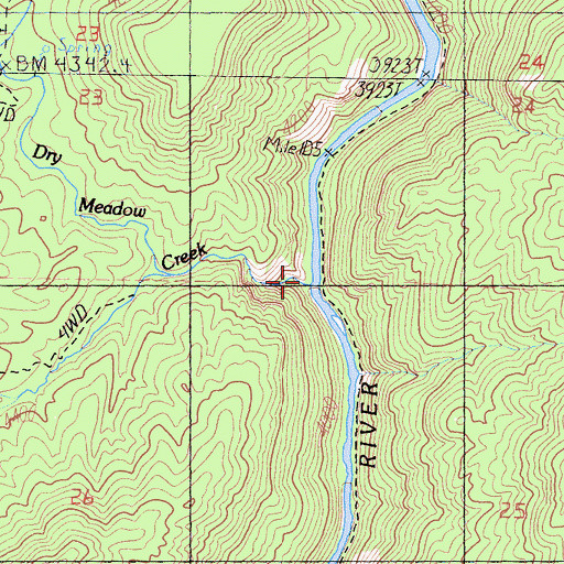 Topographic Map of Dry Meadow Creek, CA