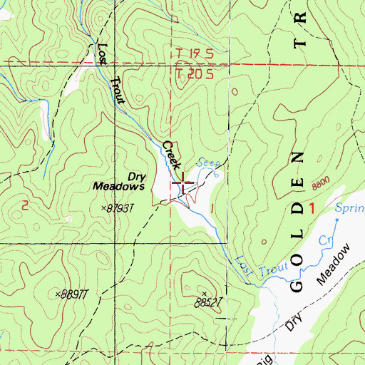 Topographic Map of Dry Meadows, CA