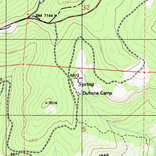 Topographic Map of Dufrene Camp, CA