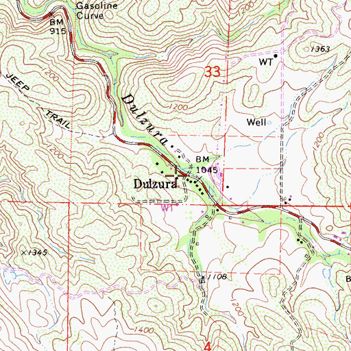 Topographic Map of Dulzura, CA