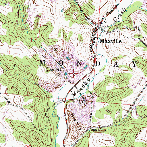 Topographic Map of Maxville Quarries, OH