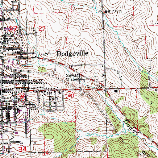 Topographic Map of Dodgeville Wastewater Treatment Plant, WI