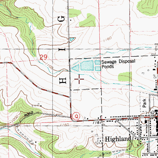 Topographic Map of Highland Wastewater Treatment Facility, WI