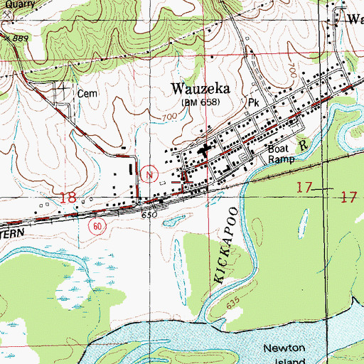 Topographic Map of Wauzeka Post Office, WI