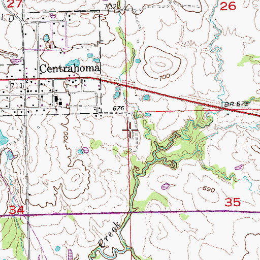 Topographic Map of Centrahoma Cemetery, OK