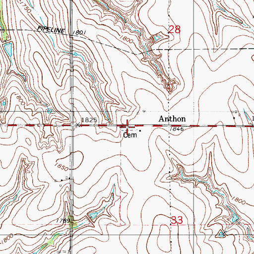 Topographic Map of Anthon Cemetery, OK