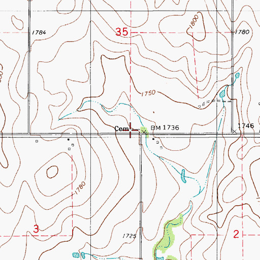 Topographic Map of Newton Cemetery, OK