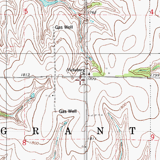 Topographic Map of Vicksburg Cemetery, OK