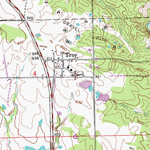 Topographic Map of Troy Cemetery, OK