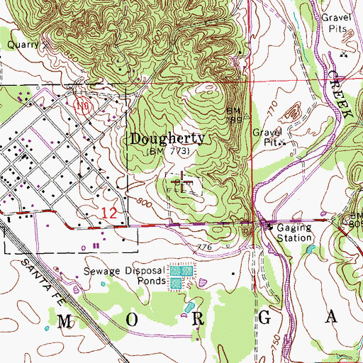 Topographic Map of Dougherty Cemetery, OK
