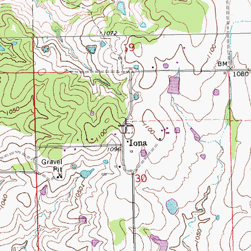 Topographic Map of Iona Cemetery, OK