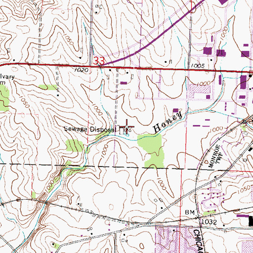 Topographic Map of Monroe Wastewater Treatment Plant, WI