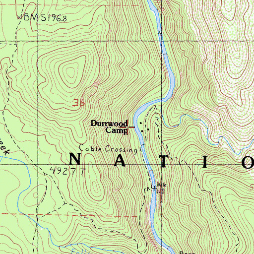 Topographic Map of Durrwood Camp, CA