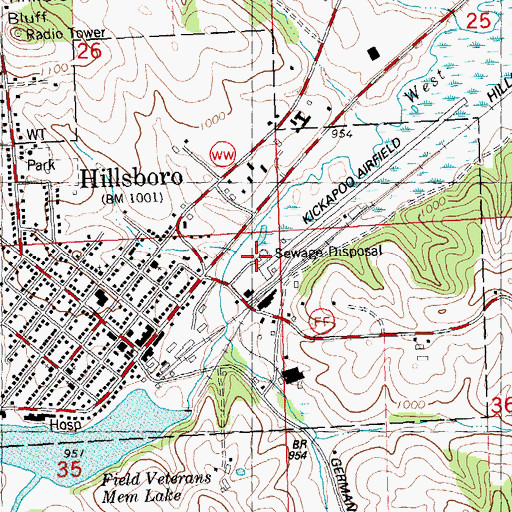 Topographic Map of Hillsboro Wastewater Treatment Facility, WI