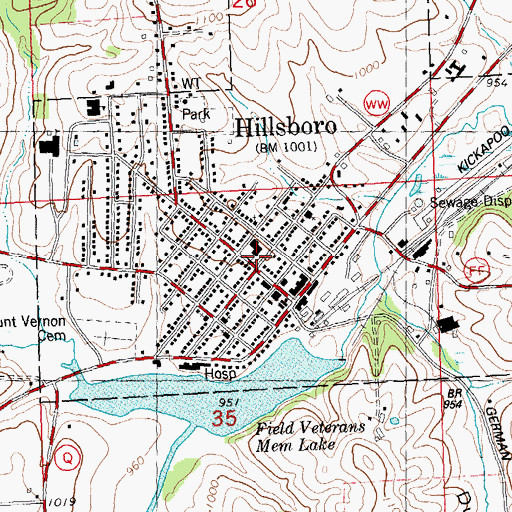 Topographic Map of Hillsboro Public Library, WI