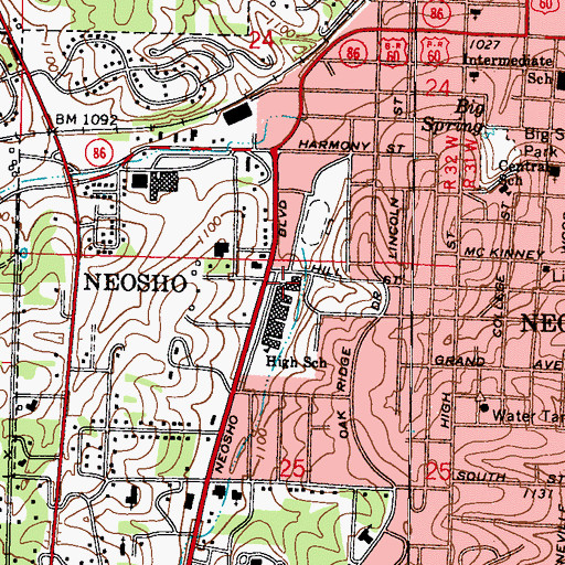Topographic Map of Neosho High School, MO